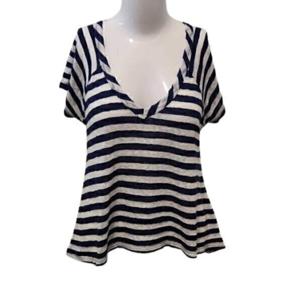 [Belle De Jour] Blue & White Striped Top - Size M